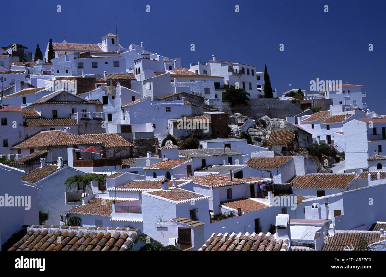 Spanien Europa Andalusien Comares weiße Häuser Stockfoto