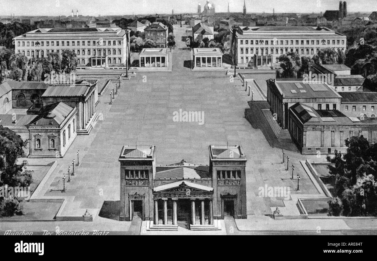Geographie/Reise, Deutschland, München, Königsplatz, Ansicht, Postkarte, 1930er Jahre, Stockfoto