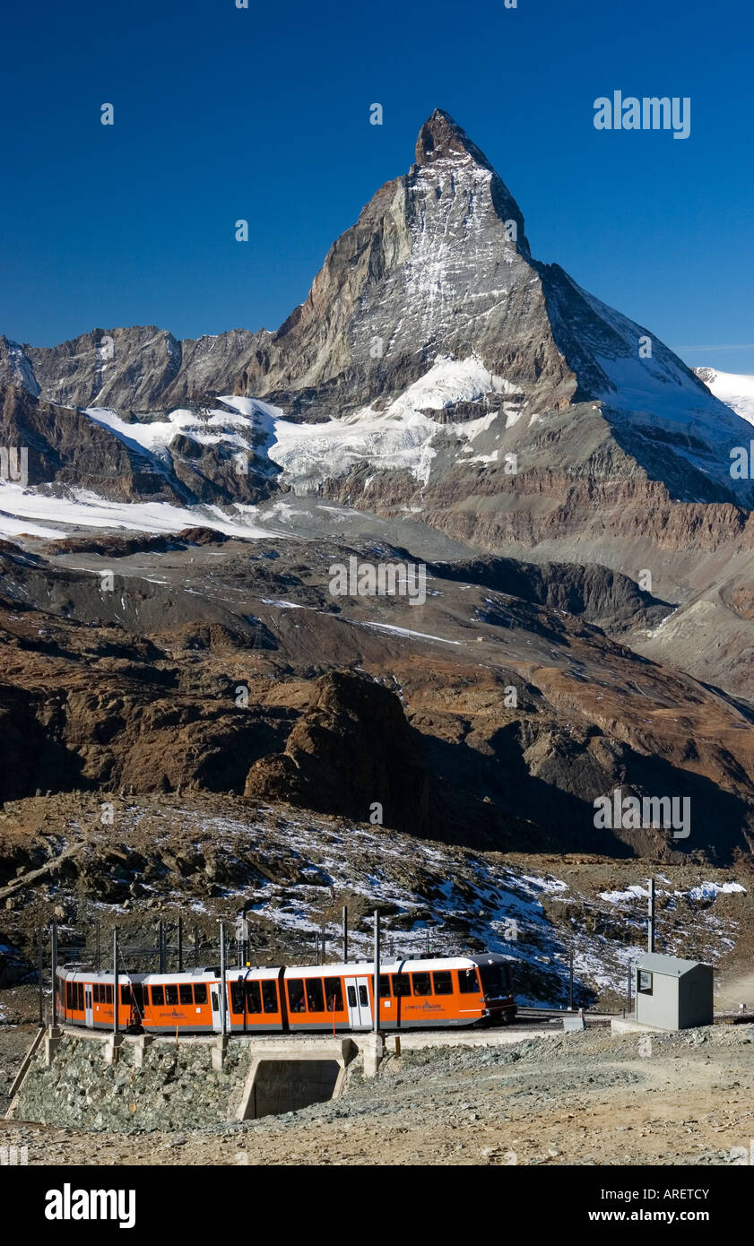 Bahn auf den Gornergrat oberhalb Zermatt, Schweiz Stockfoto
