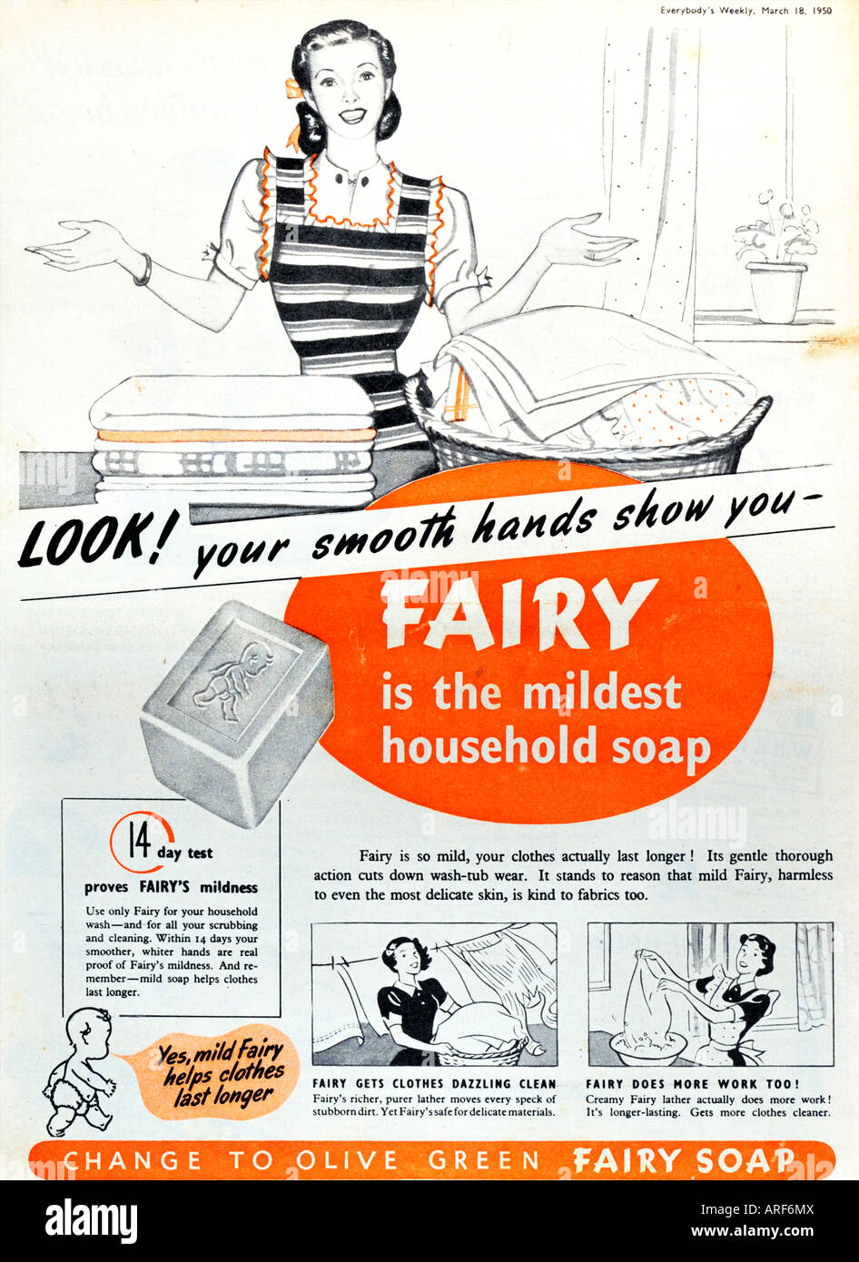 1950er Jahre Magazin Werbung für Fairy Soap für nur zur redaktionellen Nutzung Stockfoto