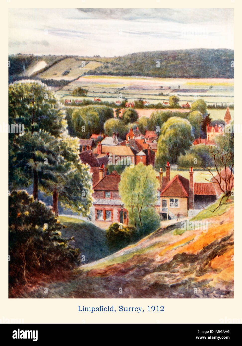 Limpsfield Surrey 1912 Aquarell, das Dorf, eingebettet in eine Falte der North Downs Stockfoto