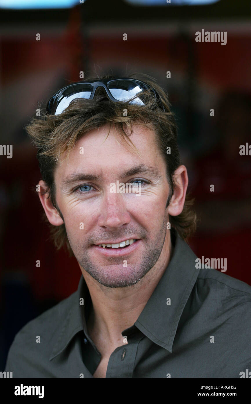 Moto-GP-Pilot Troy Bayliss auf die Brands Hatch Runde des britischen Superbike-Meisterschaft 2005, Kent, UK. Besuch von Ducati Äther Racing Team Stockfoto