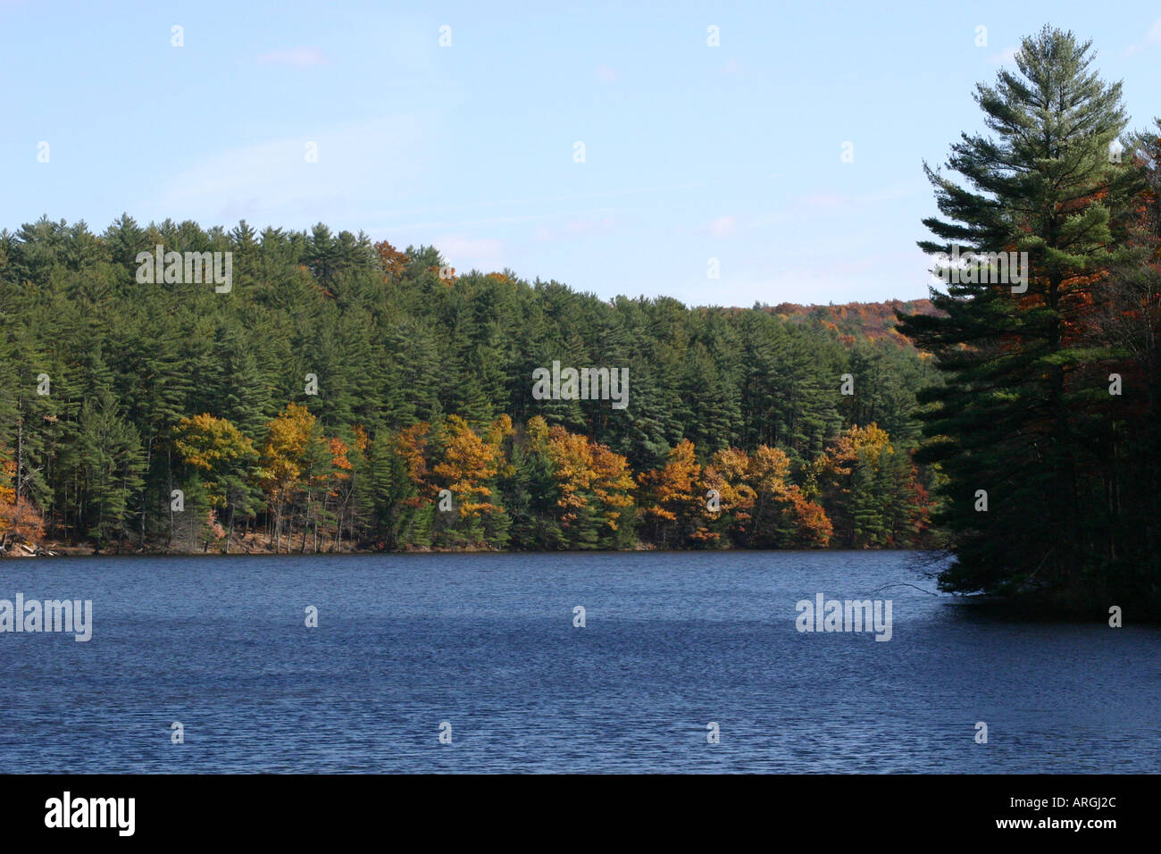 Ein See in den Catskill Mountain Region von New York, USA im Herbst des Jahres. Stockfoto
