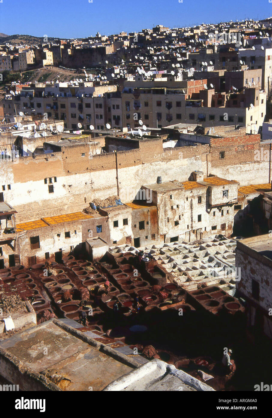 Gerbereien Chouwara Fes el Bali der alten Medina Fez Fès-Boulemane nördlichen Marokko Nordafrika Stockfoto