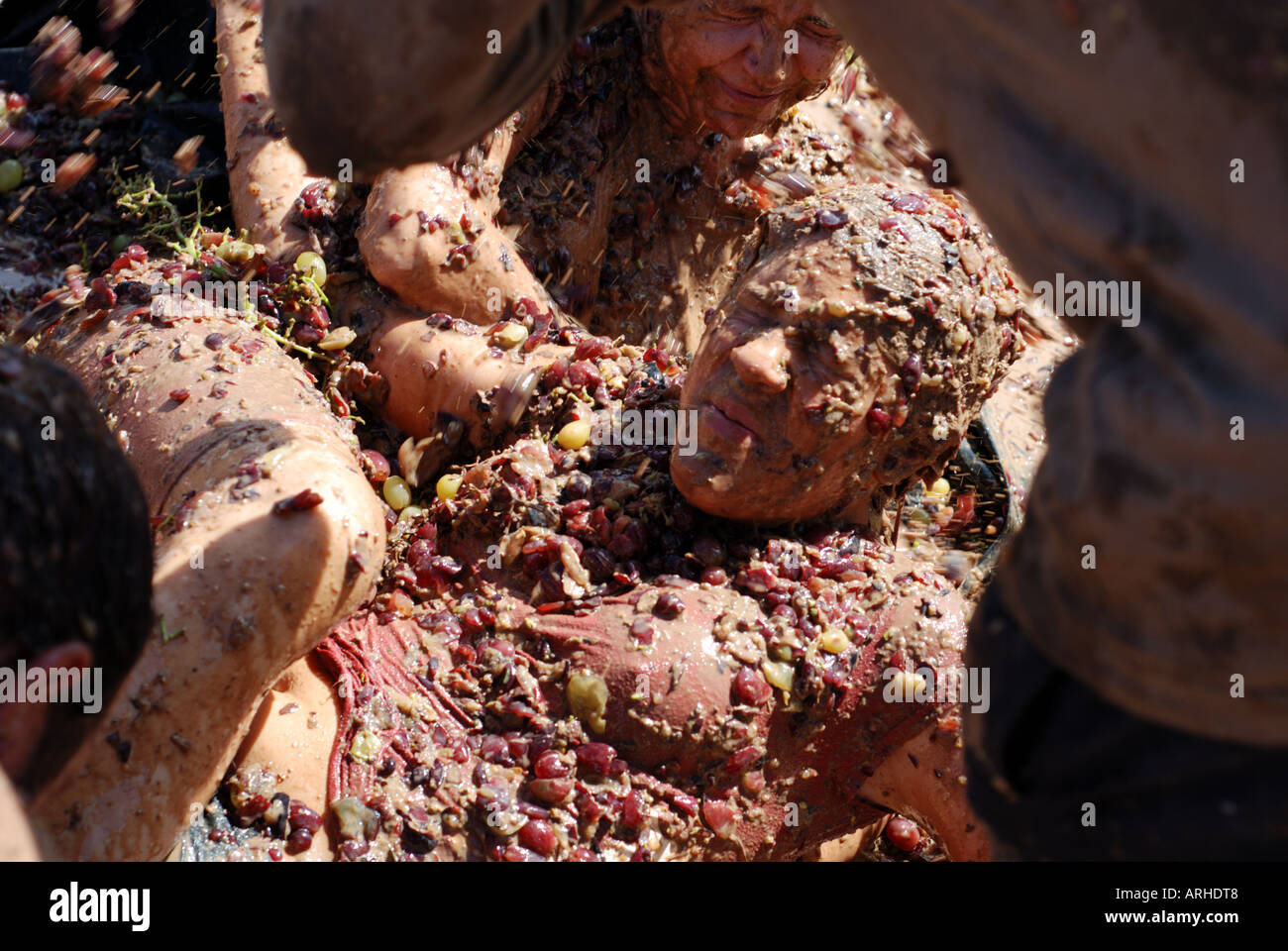 Binissalem Mallorca Spanien ist feiern die Weinlese mit einer Traube Krieg Stockfoto