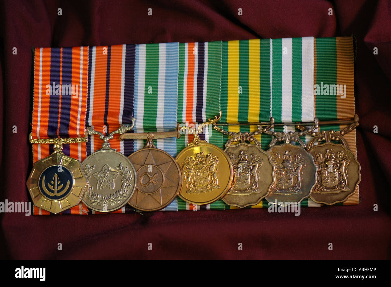 Südafrikanische Krieg Medaillen.  Warrant Officers lange Service-Gruppe der sieben Medaillen. Stockfoto