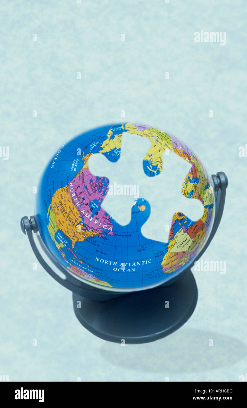 Fehlende Stück des Puzzles im globe Stockfoto