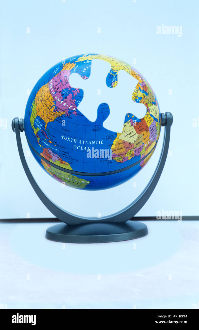 Fehlende Stück des Puzzles im globe Stockfoto