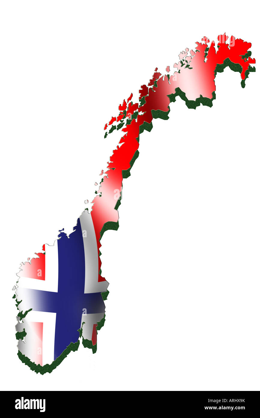 Übersichtskarte und Flagge Norwegens Stockfoto