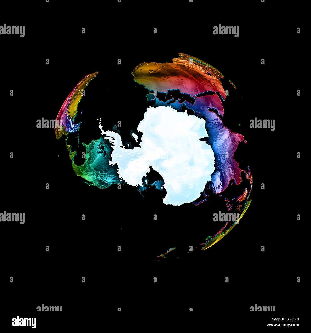 Stilisierte Landkarte von leichten blauen Antarktis und Kontinente in starken satten metallischen Farben Stockfoto
