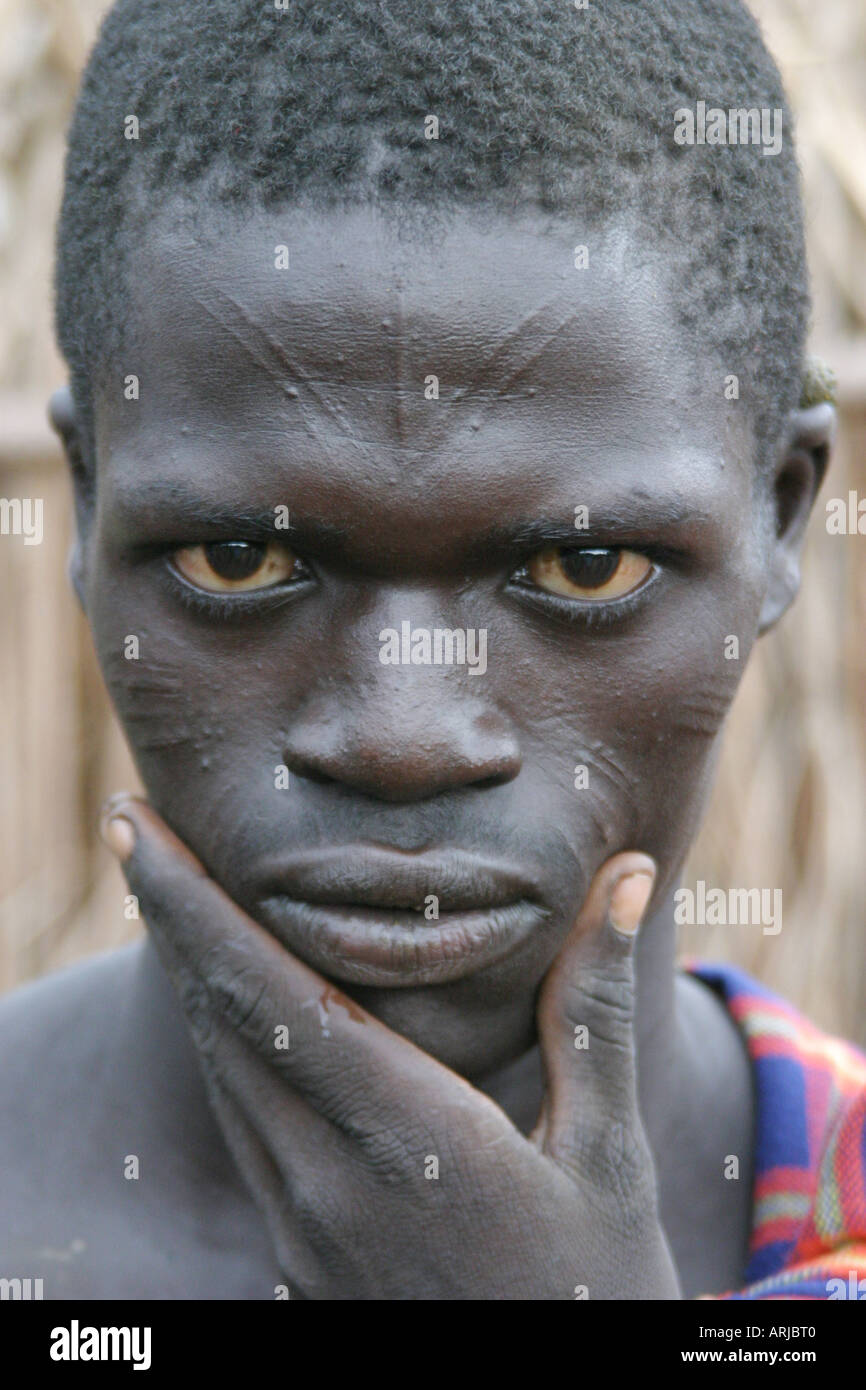 Toposa Jüngling, Porträt, Sudan Stockfoto