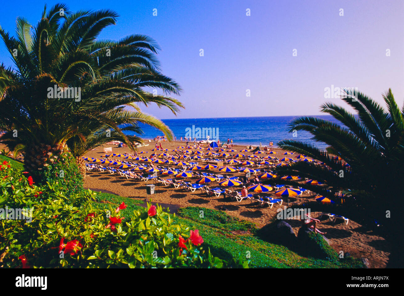 Strand Puerto del Carmen, Lanzarote, Kanarische Inseln, Spanien Stockfoto