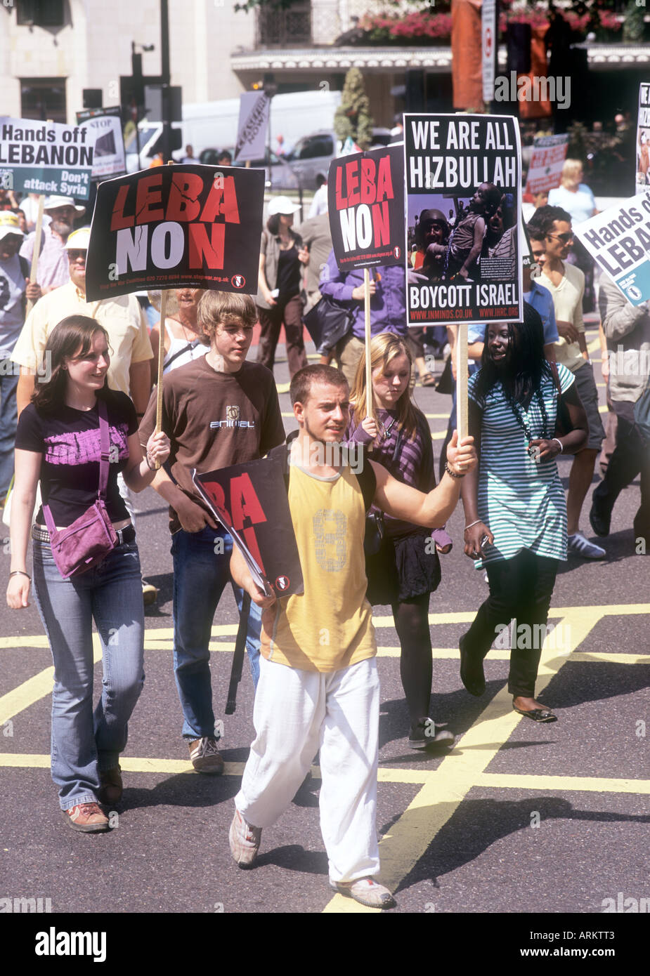 Protest gegen Israels Angriff auf den Libanon. 5. August 2006 London. Stockfoto