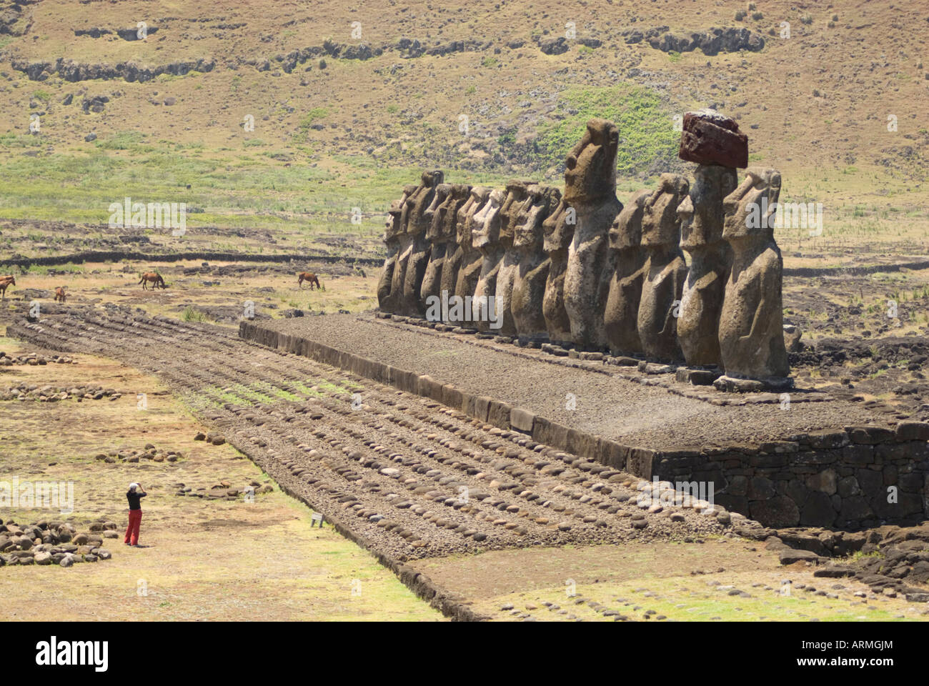 Ahu Tongariki, Osterinsel (Rapa Nui), UNESCO World Heritage Site, Chile, Südamerika Stockfoto