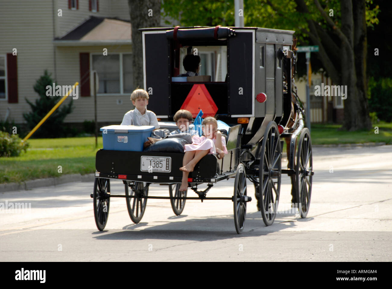 Amish of Michigan befindet sich in dem Ackerland in der Nähe von Lexington Michigan Stockfoto