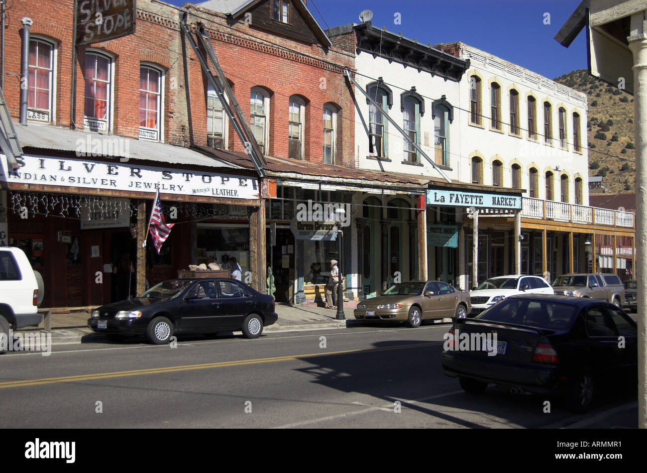 Main Street von der berühmten Goldgräberstadt Virginia City Nevada USA jetzt ein wichtiges touristisches Ziel Stockfoto