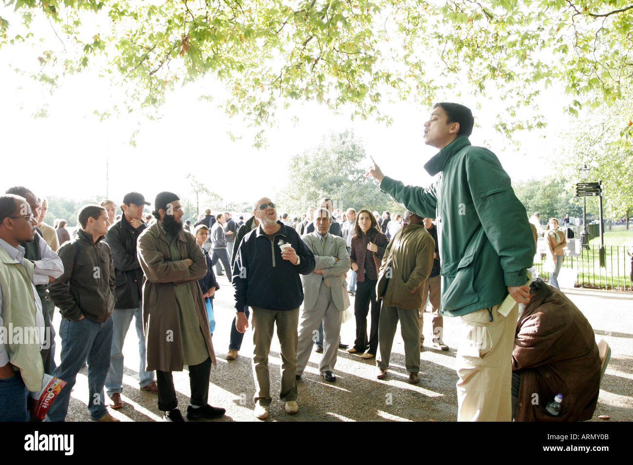 Islamische Referent bei Speakers Corner Hyde Park London UK Stockfoto