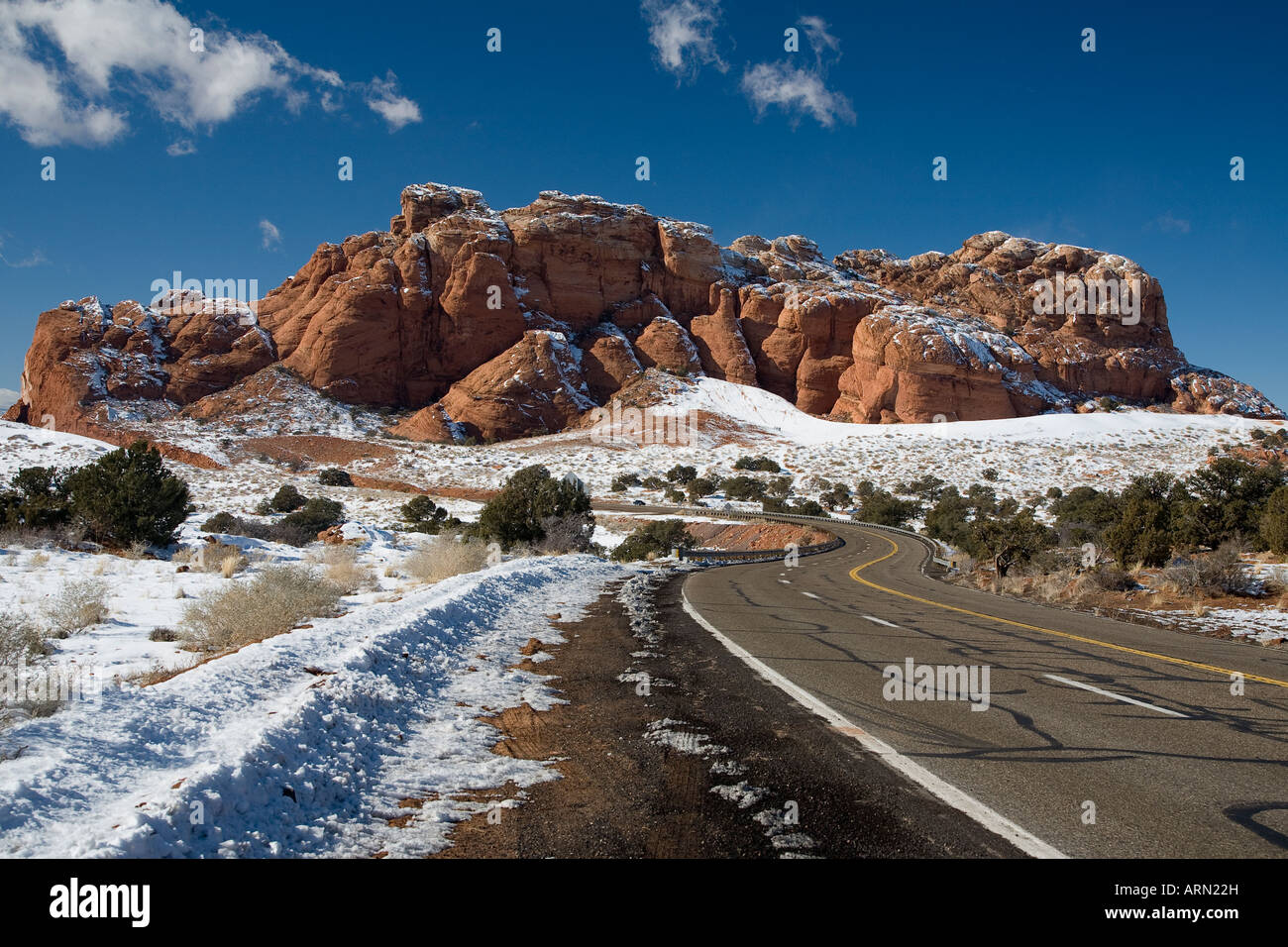 Winterschnee bedeckten Antilope Pass in der Nähe von Page Arizona Stockfoto