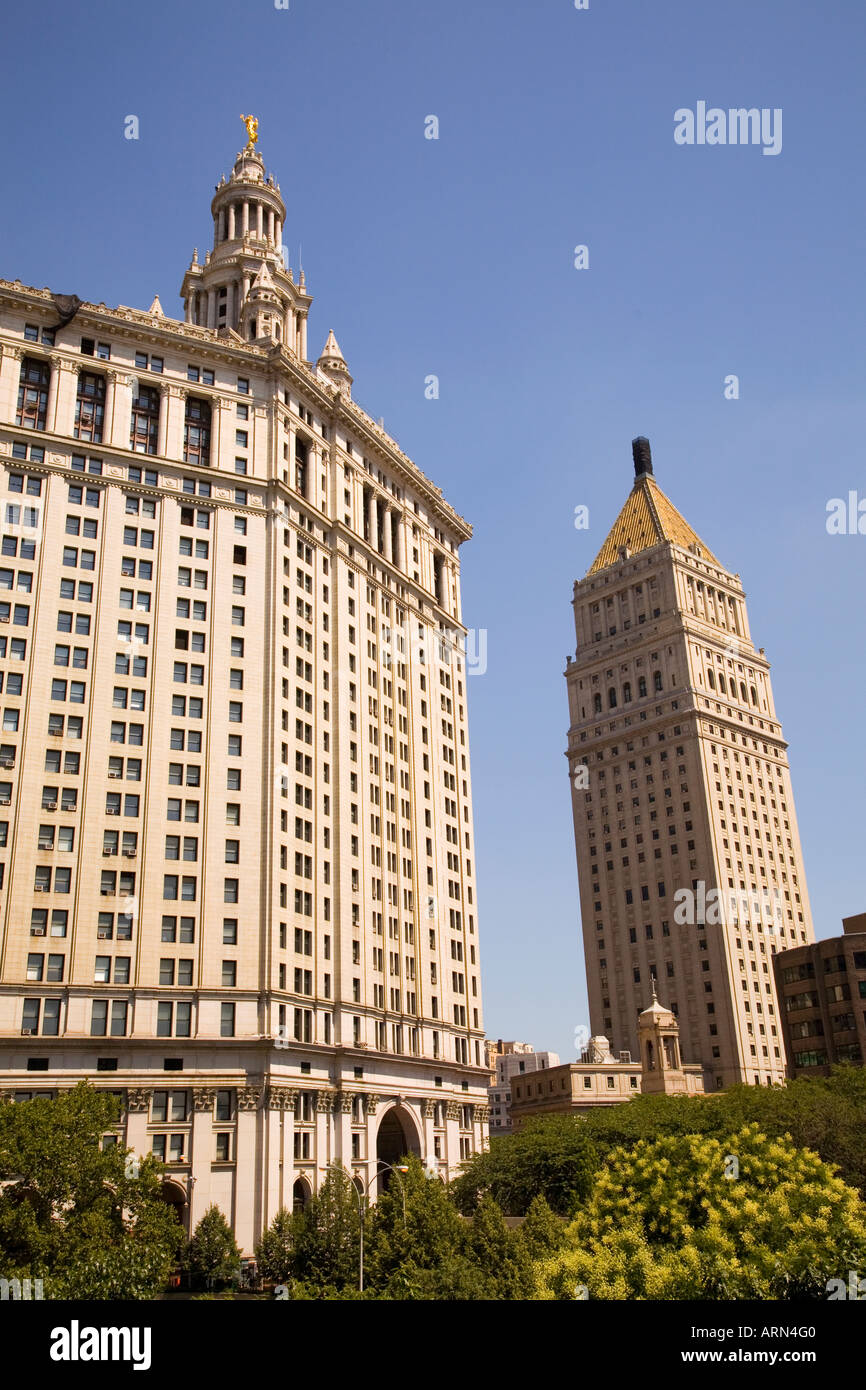 Die städtische Gebäude auf Kammern und Center Street, Lower East Side, Manhattan, New York. Stockfoto