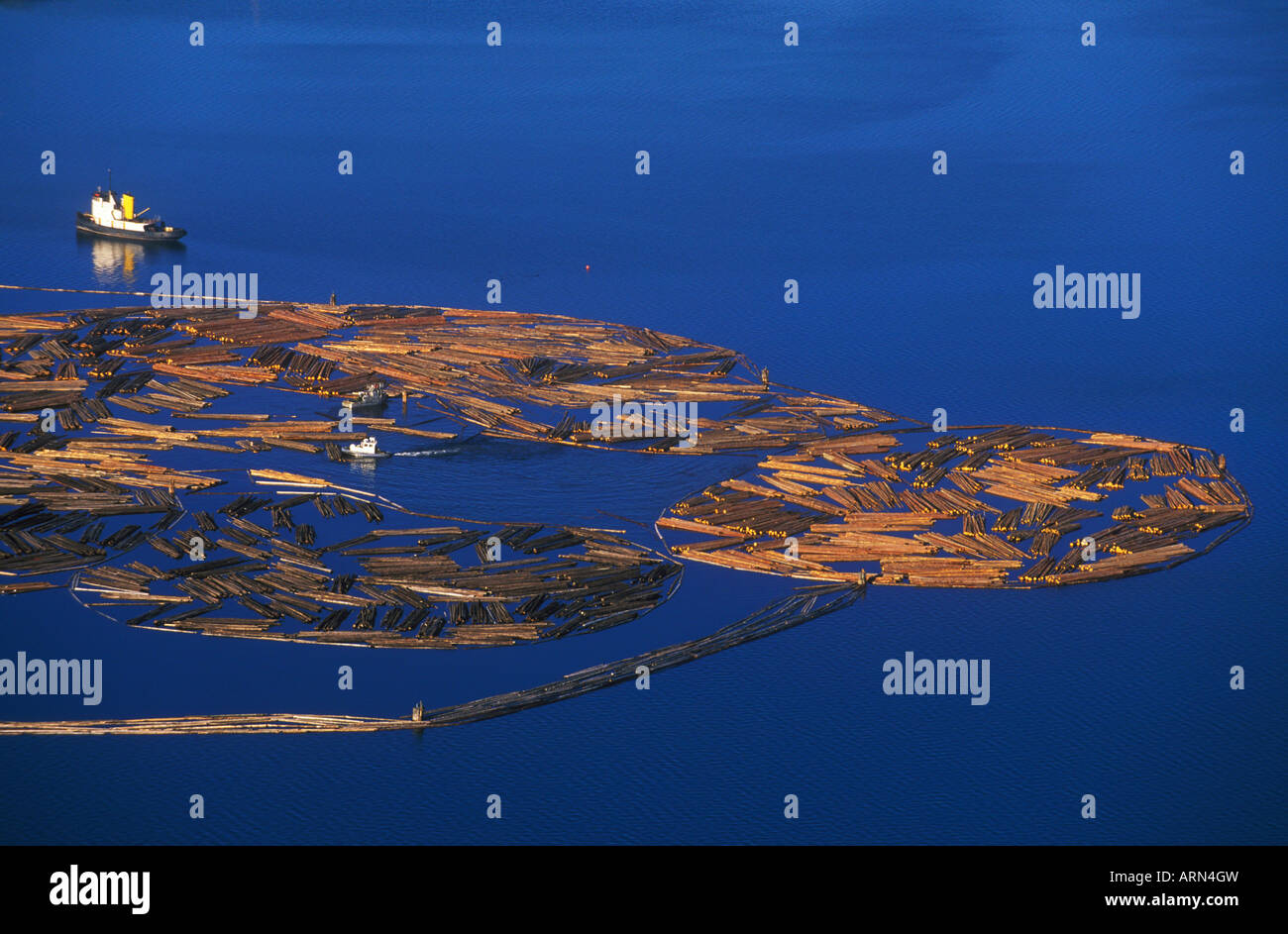 Log-Ausleger am Okanagan Lake in Kelowna, British Columbia, Kanada. Stockfoto