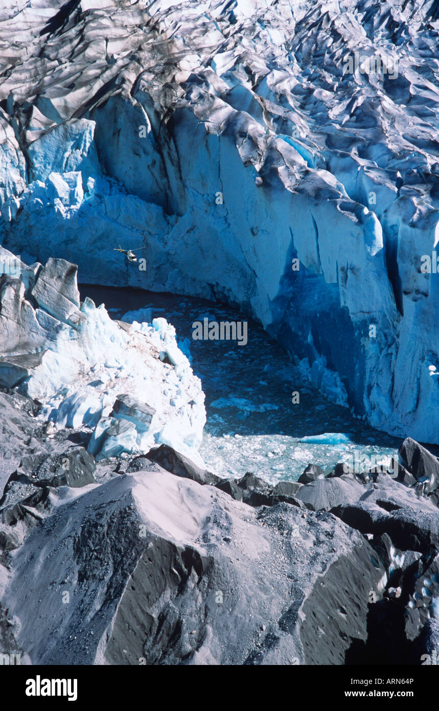 Coast Range, Klinaklini Gletscher blau Eis Zunge Nimmo Bay Heli Ventures, Britisch-Kolumbien, Kanada. Stockfoto