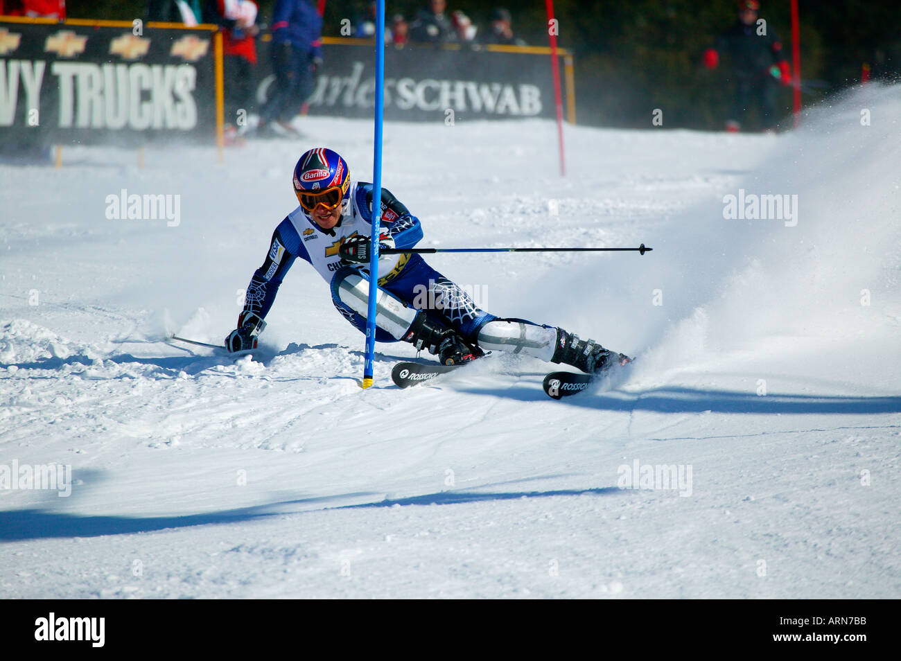 Bode Miller beim Slalom-Rennen während der 2004 Chevrolet U S Alpine National Championships Alyeska Resort Alaska Stockfoto