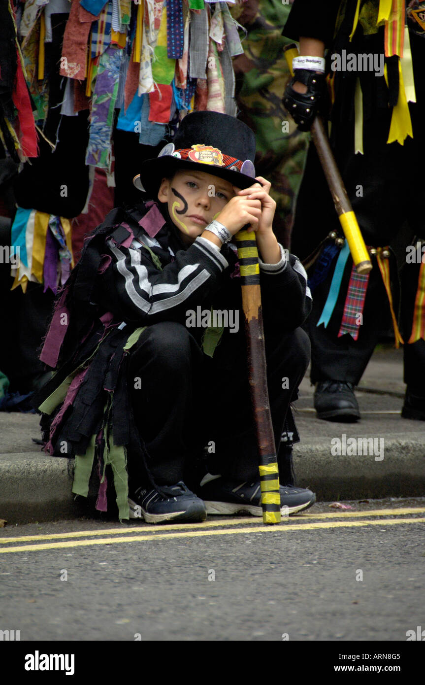 Junger border Morris Tänzer England Wales Grenze Stockfoto