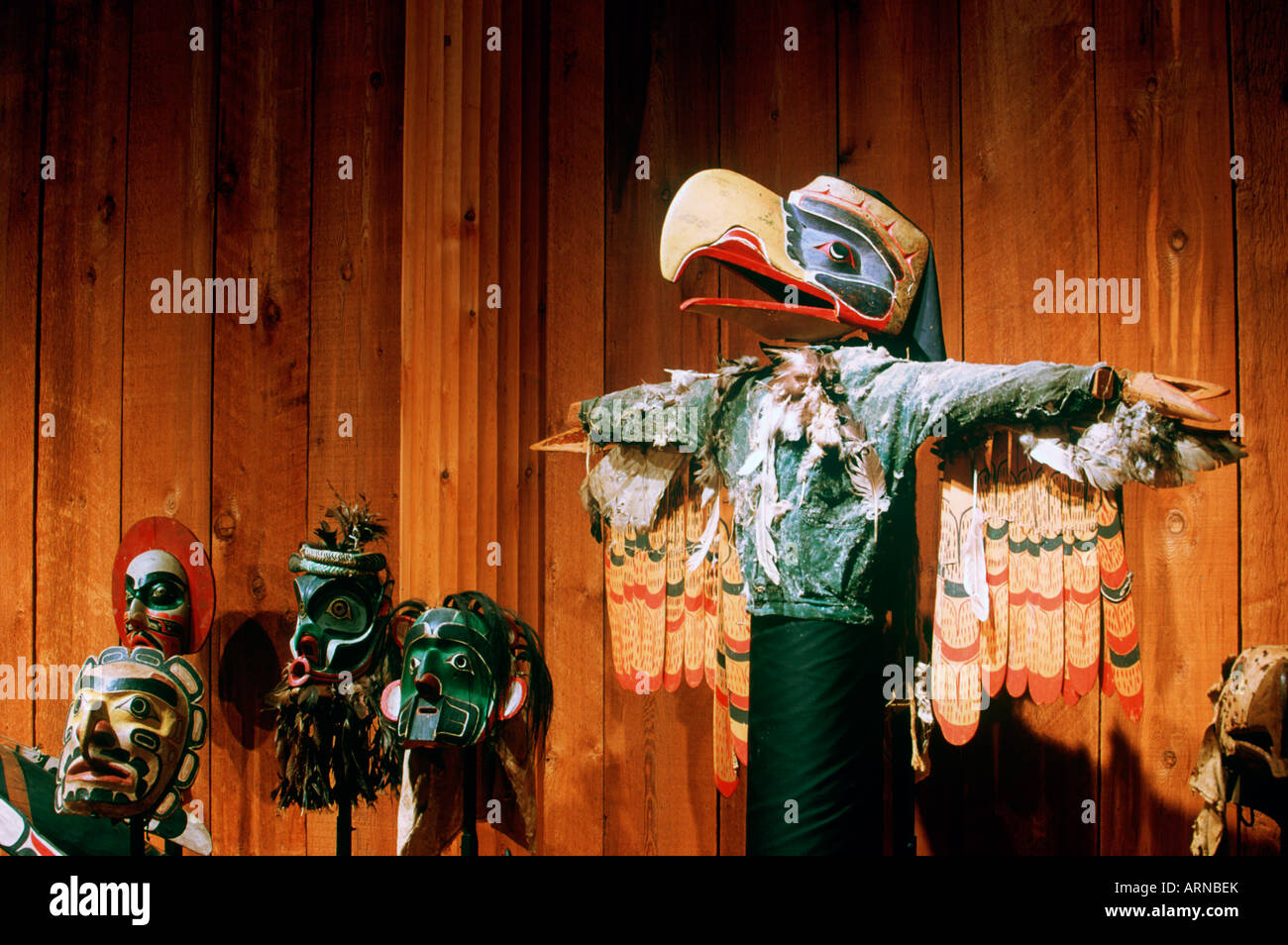 Alert Bay, U'mista Kulturzentrum, Masken aus den Potlach Sammlung, Britisch-Kolumbien, Kanada. Stockfoto