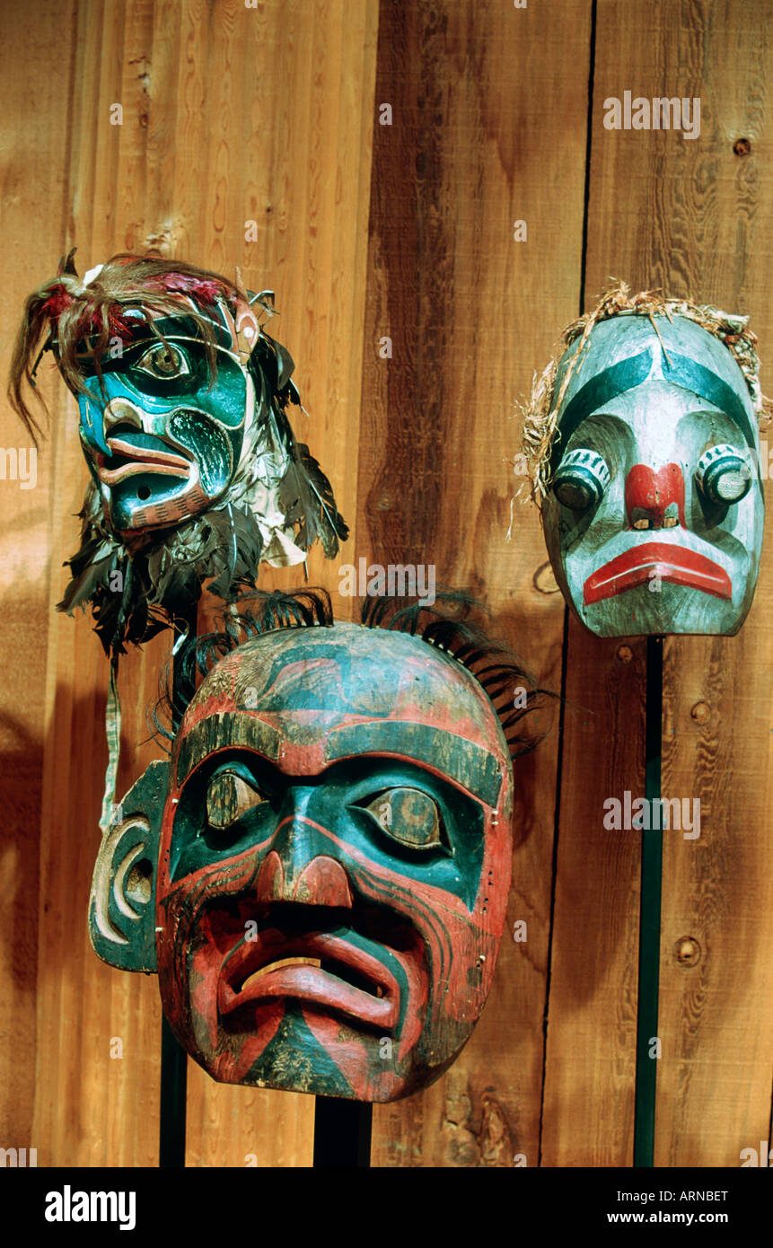 Alert Bay, U'mista Kulturzentrum, Masken aus den Potlach Sammlung, Britisch-Kolumbien, Kanada. Stockfoto