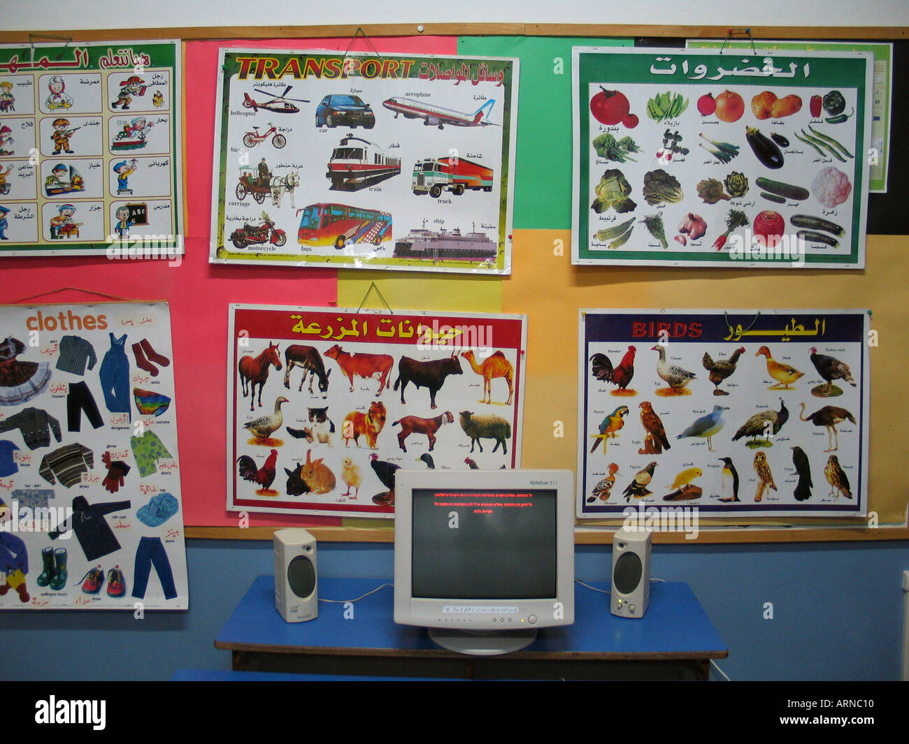 Eine alte Computer in einem Klassenzimmer einer palästinensischen Schule im Westjordanland Israel Stockfoto