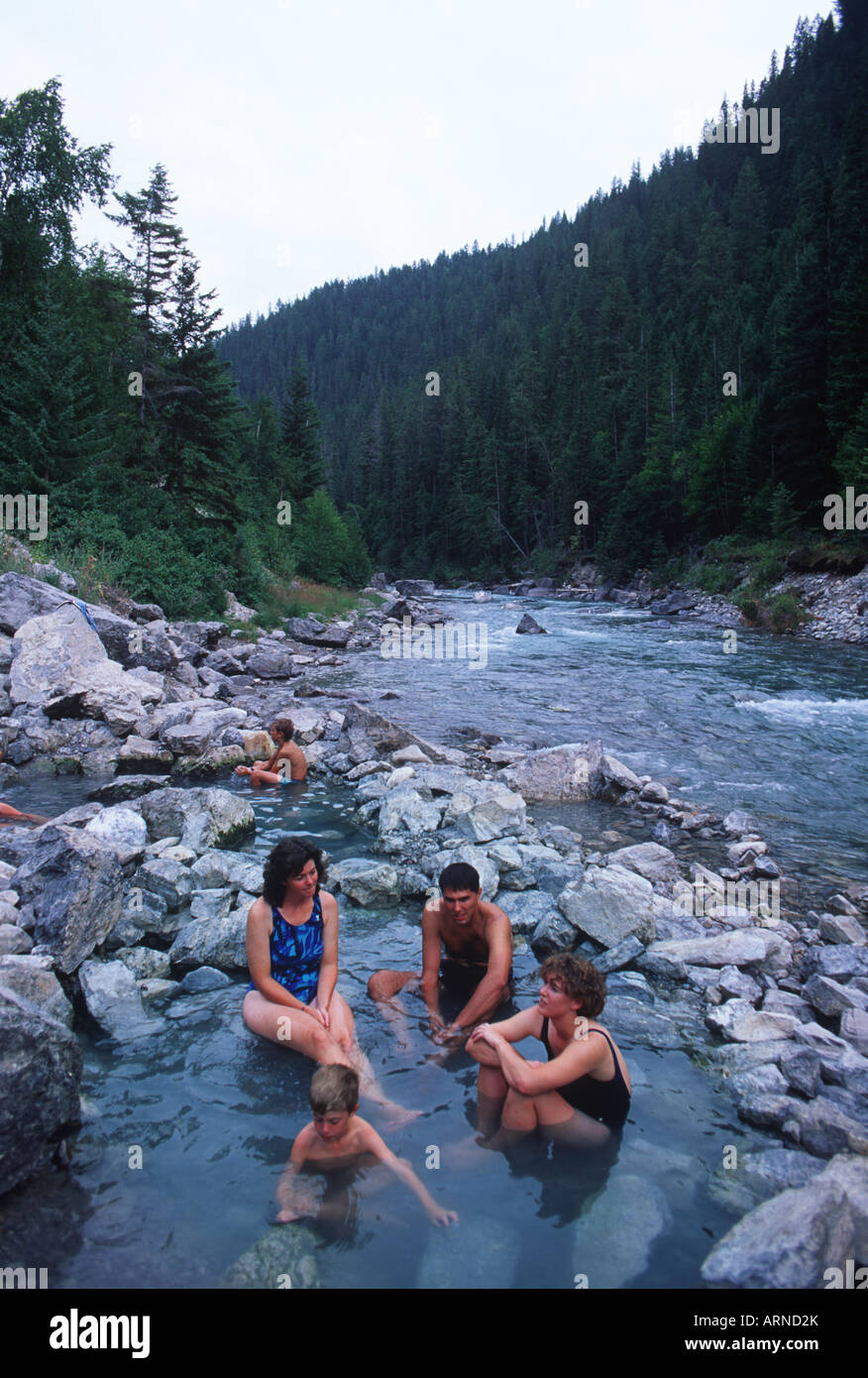 Lussier heißen Quellen im Osten Kootenays, British Columbia, Kanada. Stockfoto