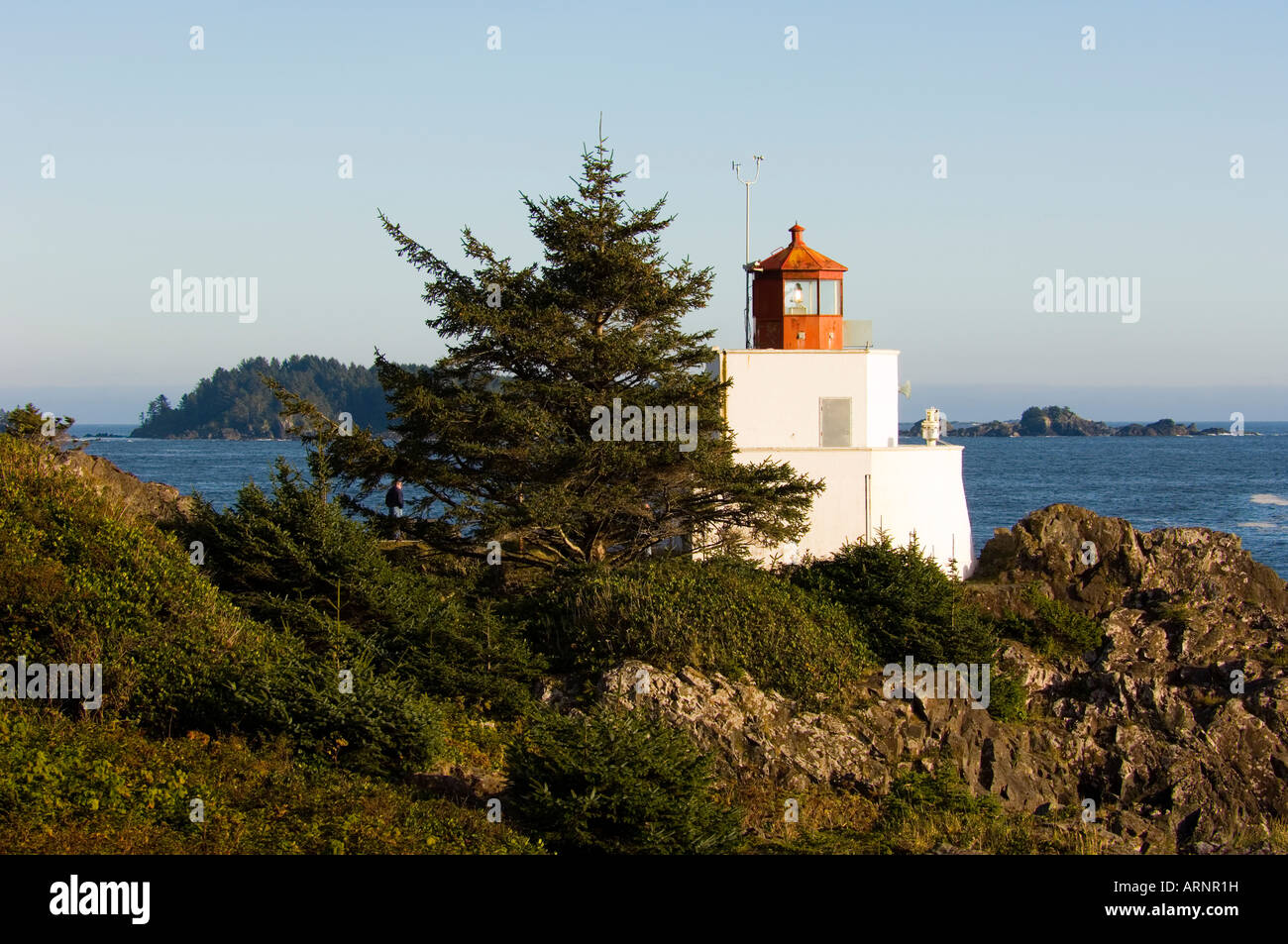 Wild pacific Trail in Ucluelet, Amphritite Point Lighthouse, Vancouver Island, British Columbia, Kanada. Stockfoto