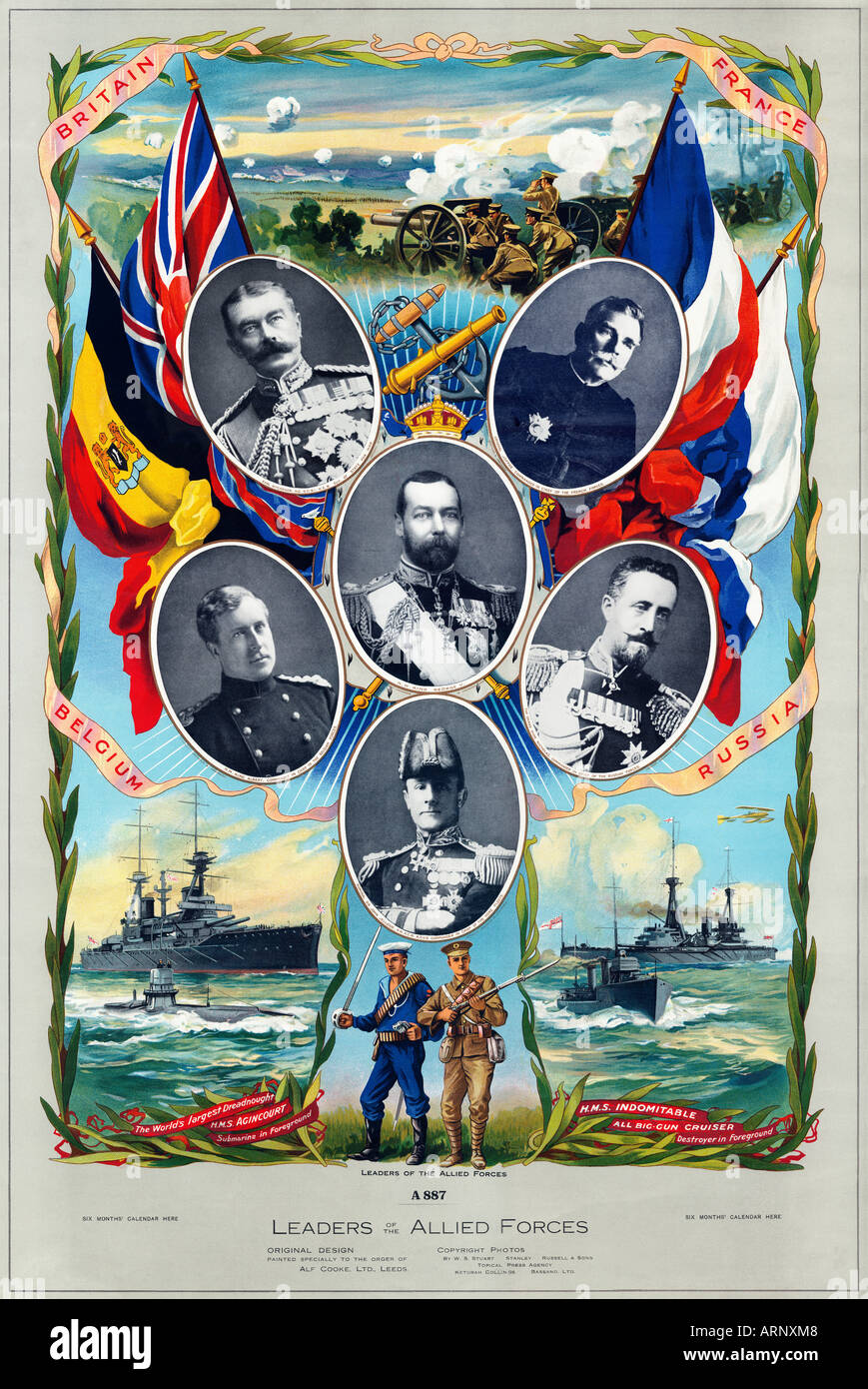 Alliierten Führer des ersten Weltkriegs frühen großen Krieg Poster von den Staats-und Regierungschefs die Kräfte der vier wichtigsten Verbündeten um König George V Stockfoto