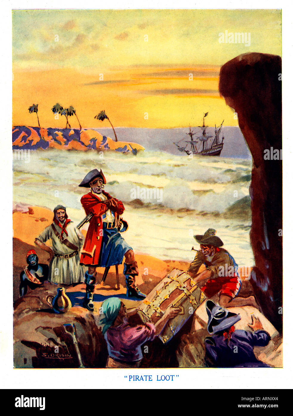 Piraten Sie-Beute der 1920er Jahre jungen Magazin Abbildung der Piraten vergraben oder vielleicht ihren Schatz ausgraben Stockfoto