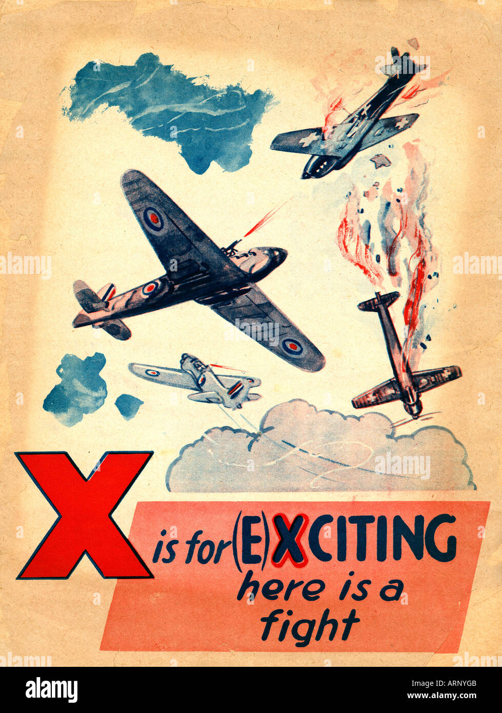Schlacht von Großbritannien X ist für spannende hier ein Kampf aus einer englischen Alphabet Kinderbuch von der Luftschlacht um England Stockfoto