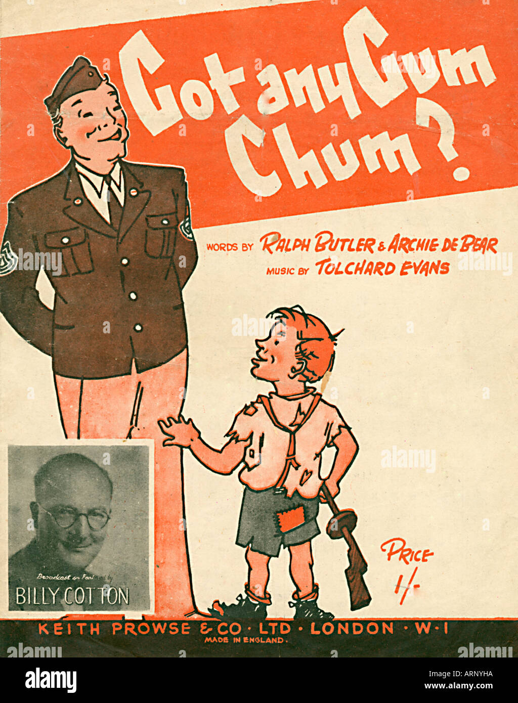 Habe Kaugummi Chum englische Musik Blatt Abdeckung von 1944 mit einem englischen Kind Gruß eines amerikanischen GI Stockfoto