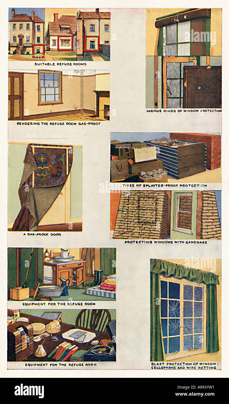 Blitz Zigarette Karten 1940 Teil einer Reihe von Kriegszeiten Karten geben Hinweise auf die Sicherung des Hauses gegen Luftangriffe Stockfoto