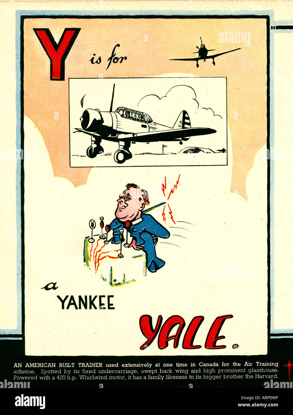 Y ist für Yankee Yale 1943 englische Kriegszeit Alphabet Kinderbuch der kämpfenden Flugzeuge der amerikanischen Trainer als FDR Stockfoto