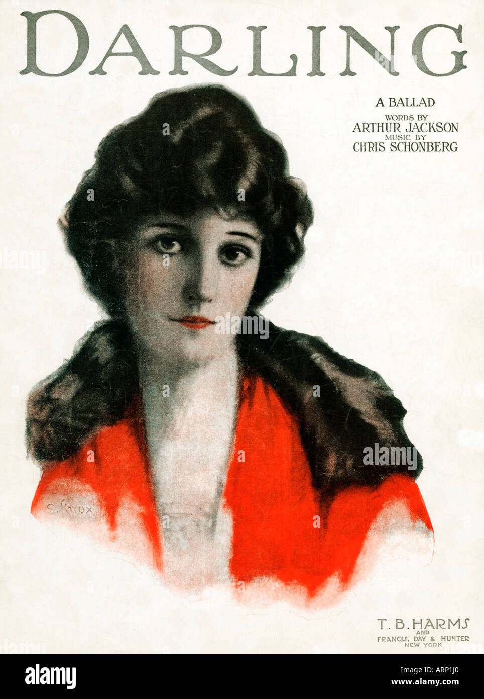 Liebling 1920 Musik Blatt Abdeckung für eine amerikanische romantische Ballade Stockfoto