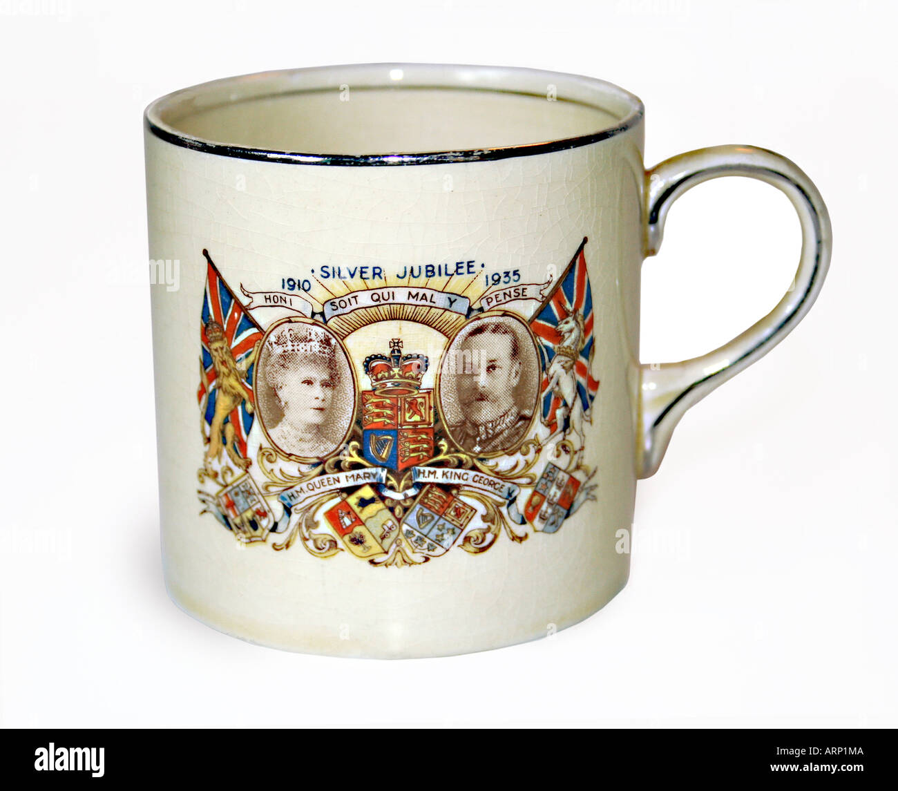 Silver Jubilee Mug King George Queen Mary 1935 Stockfoto