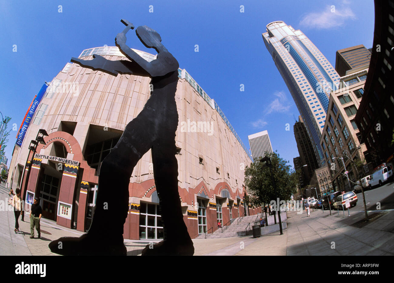USA, Washington State, Seattle Art Museum, Hammering Man Skulptur Stockfoto