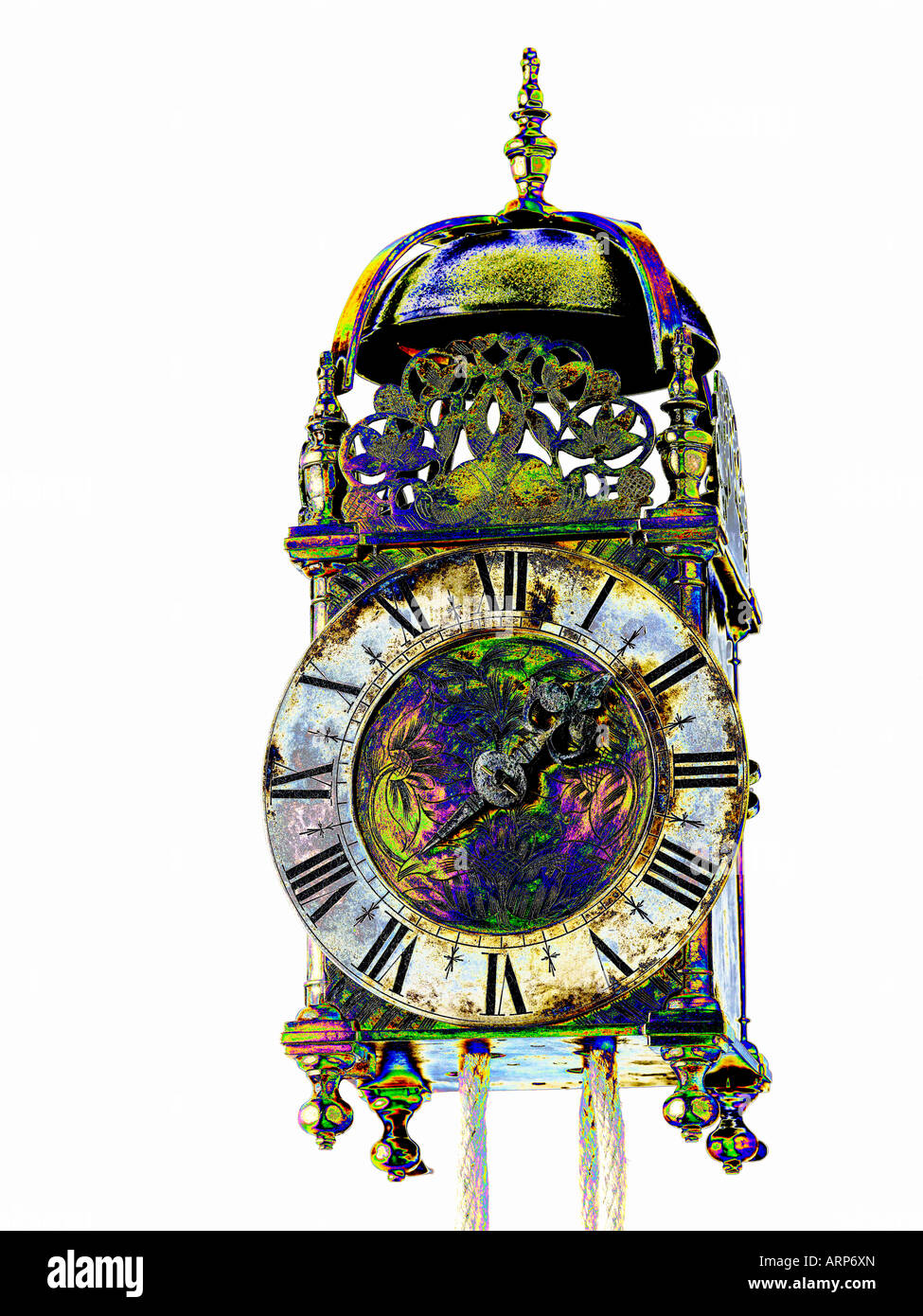 Englische Laterne Uhr circa 1690, abstrakte Stockfoto