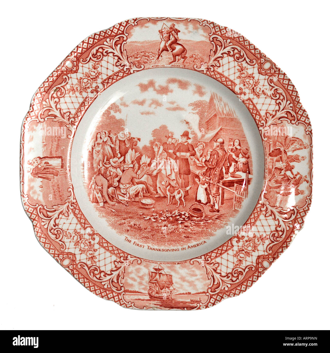 Das erste Thanksgiving in Amerika Platte von Krone herzoglichen Keramik nur zur redaktionellen Verwendung Stockfoto