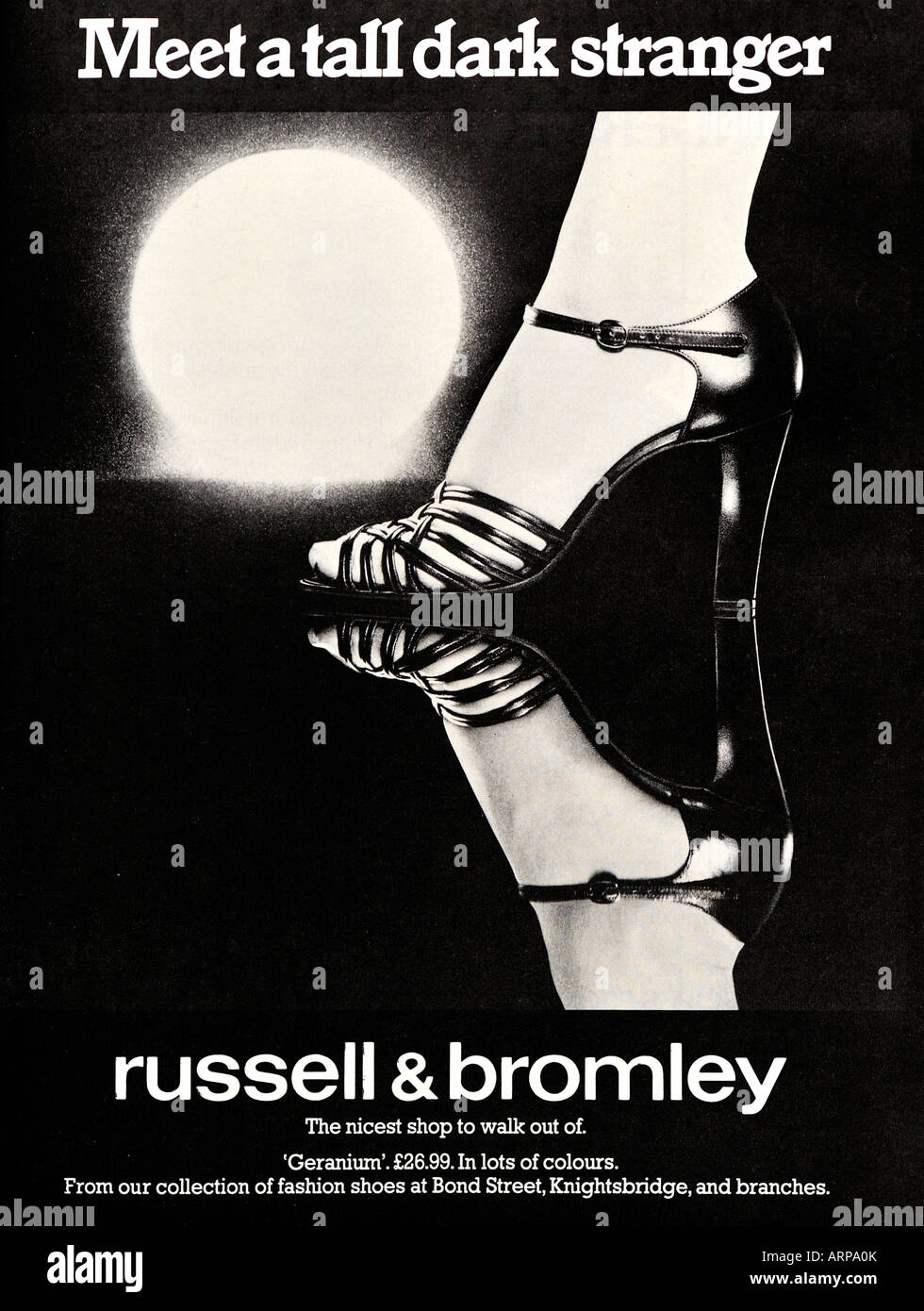 1970er Jahre Magazin Werbung Russell & Bromley Schuhe von Vogue Magazin 1976 für nur zur redaktionellen Nutzung Stockfoto