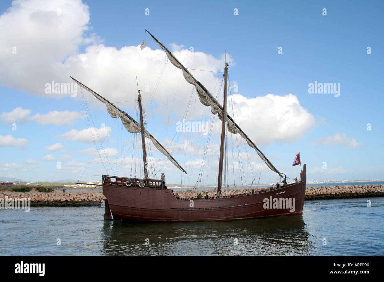 Lagos Hafen historisches Schiff Caravelo Boa Esperanca Algarve Portugal Stockfoto