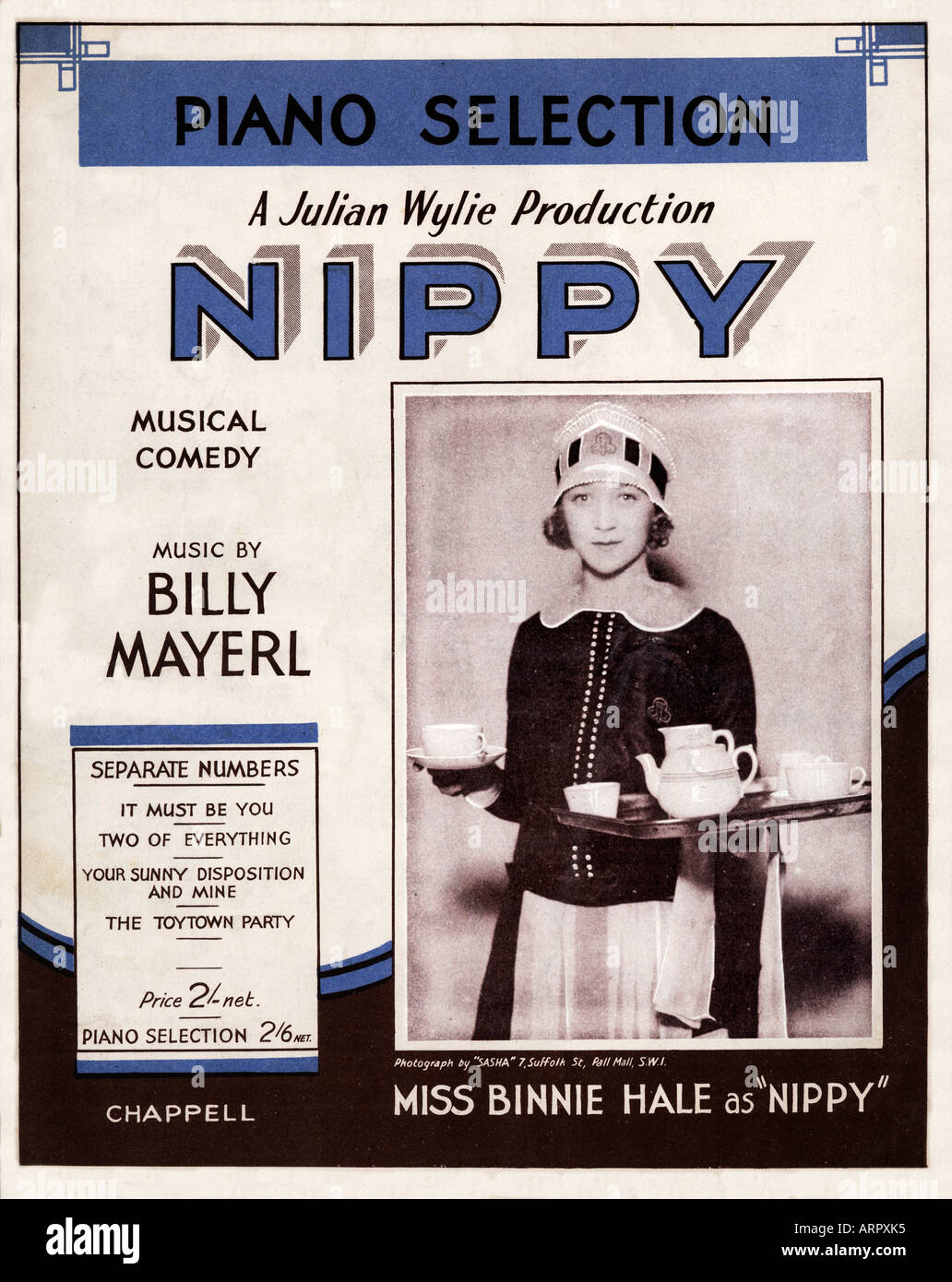 Spritzig Musik Blatt Abdeckung für das 1930 Musical Darsteller Binnie Hale als Kellnerin in einem Eckhaus Lyons Stockfoto