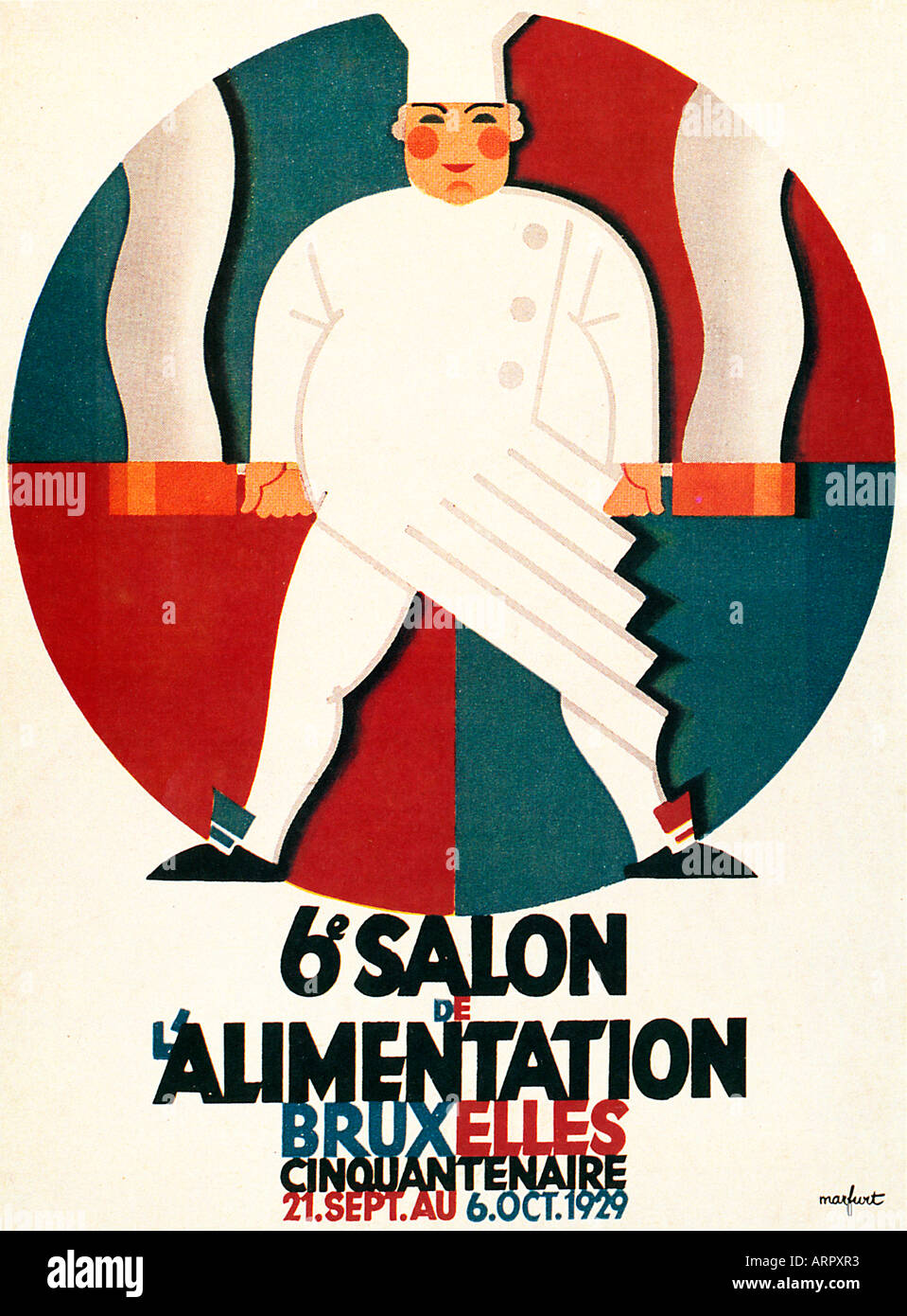 Belgisches Essen Ausstellung 1929 Poster für die 6. Salon de LAlimentation in Brüssel mit einem auffälligen Motiv eines Kochs Stockfoto