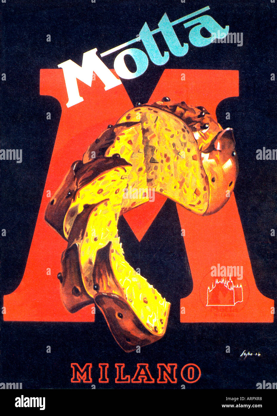 Motta Milano auffällig 1934 Plakat für eine Bäckerei in der italienischen Stadt Mailand Stockfoto