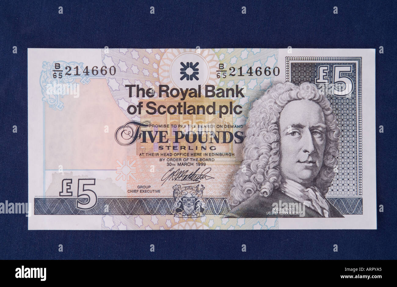 dh Royal Bank of Scotland MONEY SCOTLAND UK Scottish Five Pfundnote Banknote 5 rbs schneiden Pfund Stockfoto