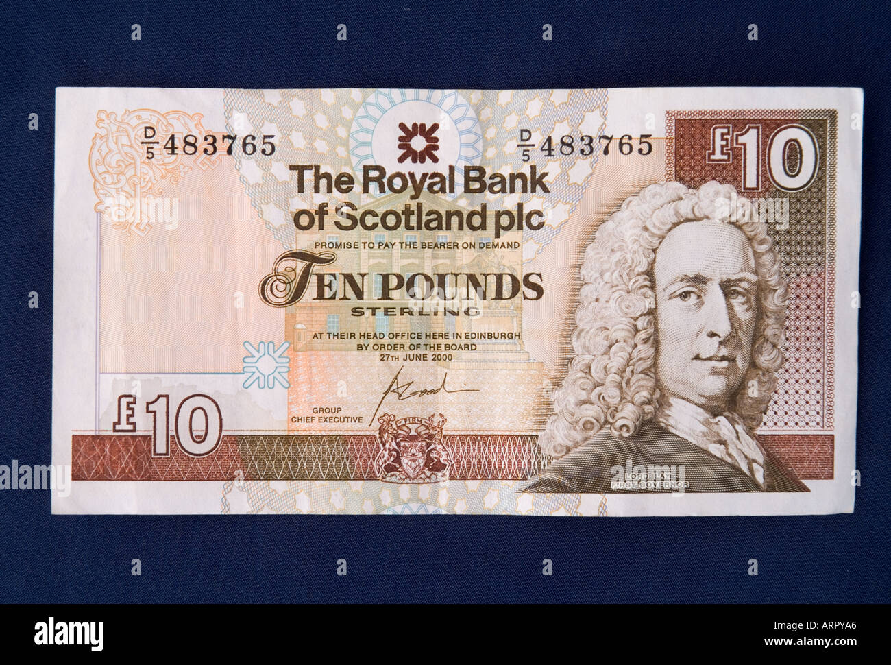 dh Scottish Money Ten Pounds MONEY SCOTLAND UK Royal Bank Von Schottland Note RBS Banknote 10 Pfund Noten ausgeschnitten Bargeld Stockfoto
